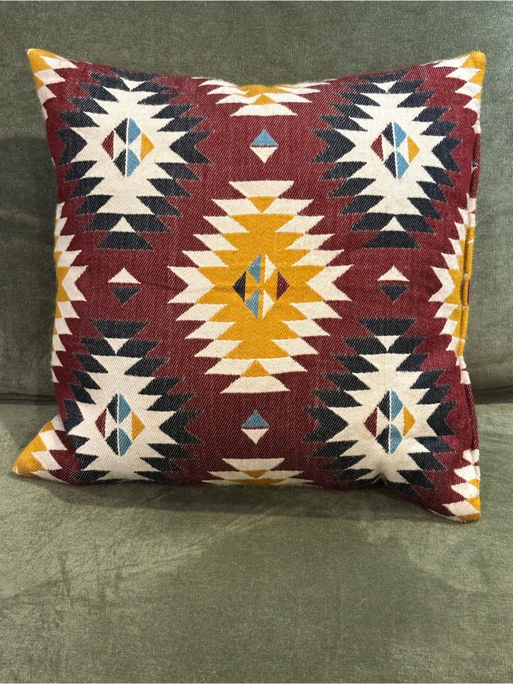 Southwestern Geometric Throw Pillow in Burgundy and Mustard from IKEA